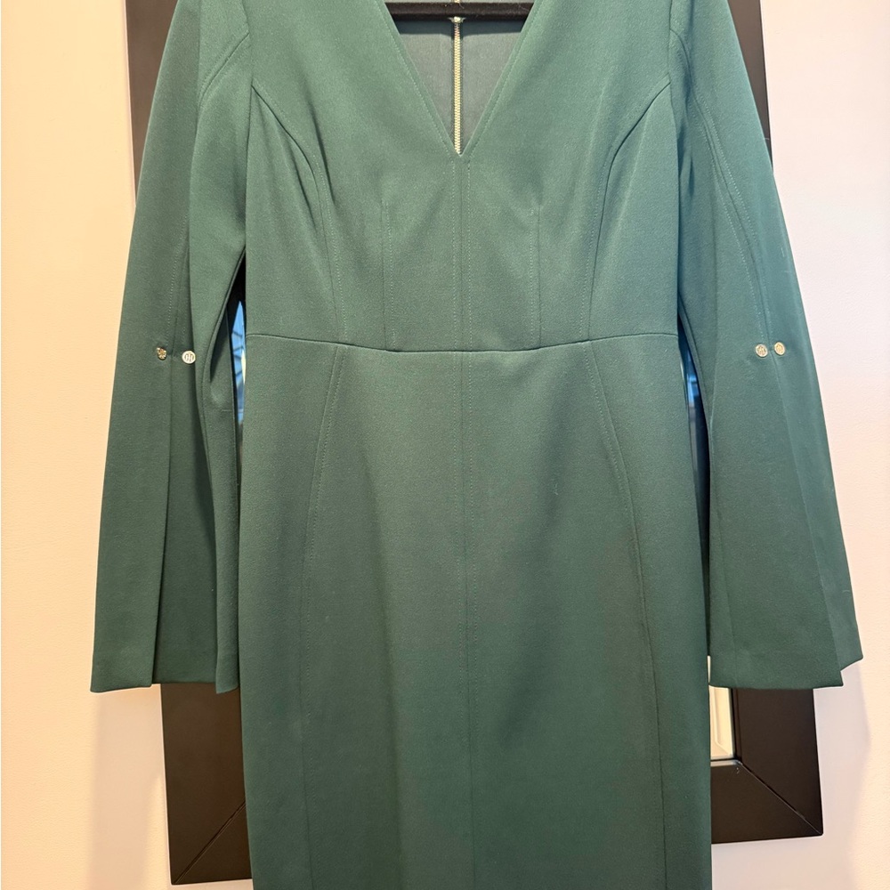 Tommy Hilfiger Deep Green Long Sleeve V-Neck Sheath Dress